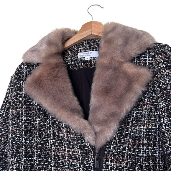 THAKOON Wool Blend Tweed Fur Moto Jacket Coat Biker Wide Notch Collar - Picture 6 of 11